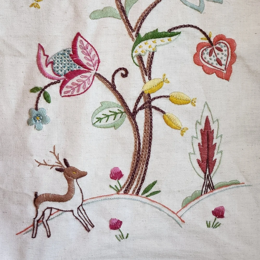 Vintage Crewel Embroidered Folk Art Wall Hanging - Picture 2 of 6